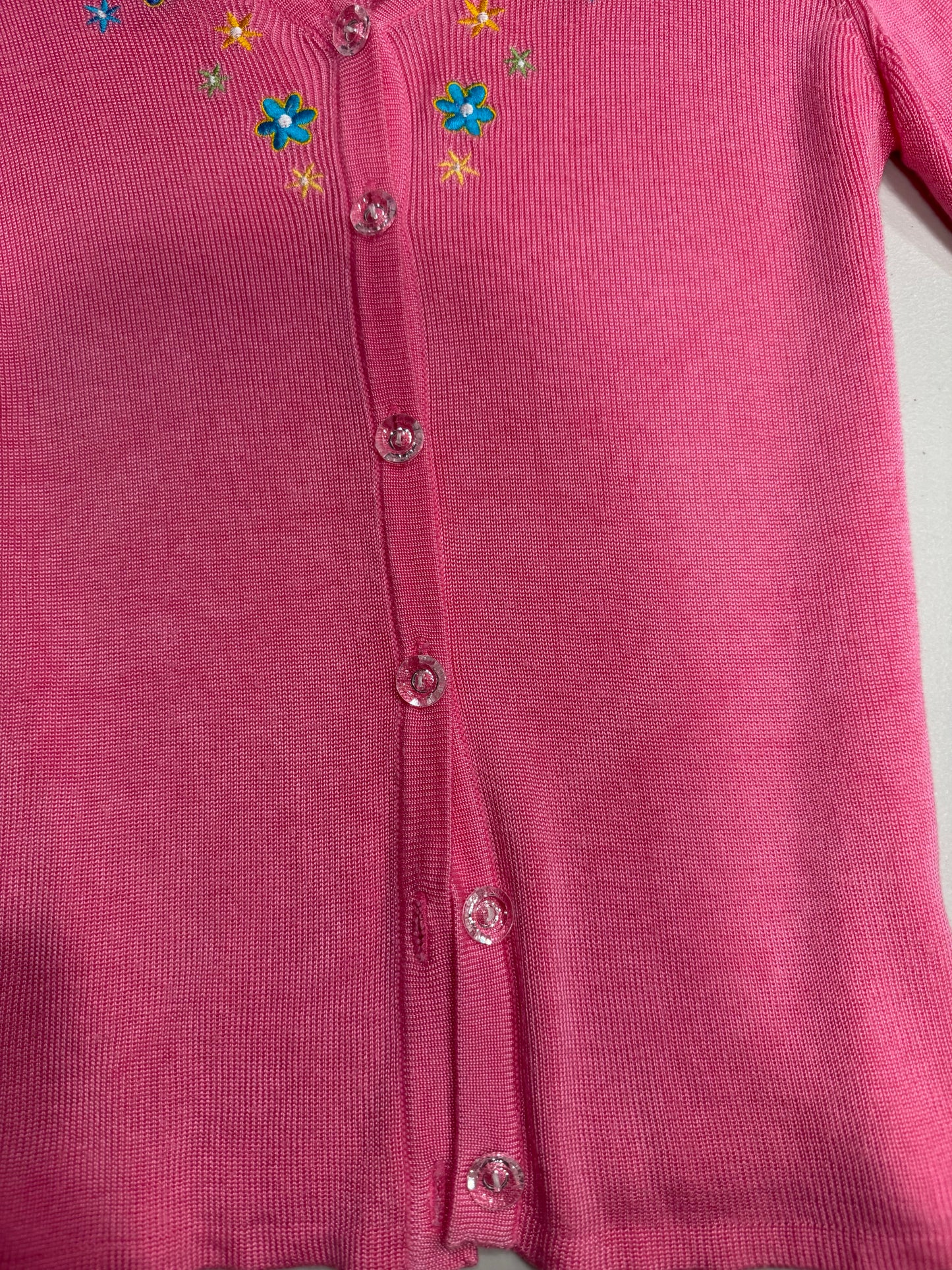 (M) pink vintage embroidered floral button cardigan