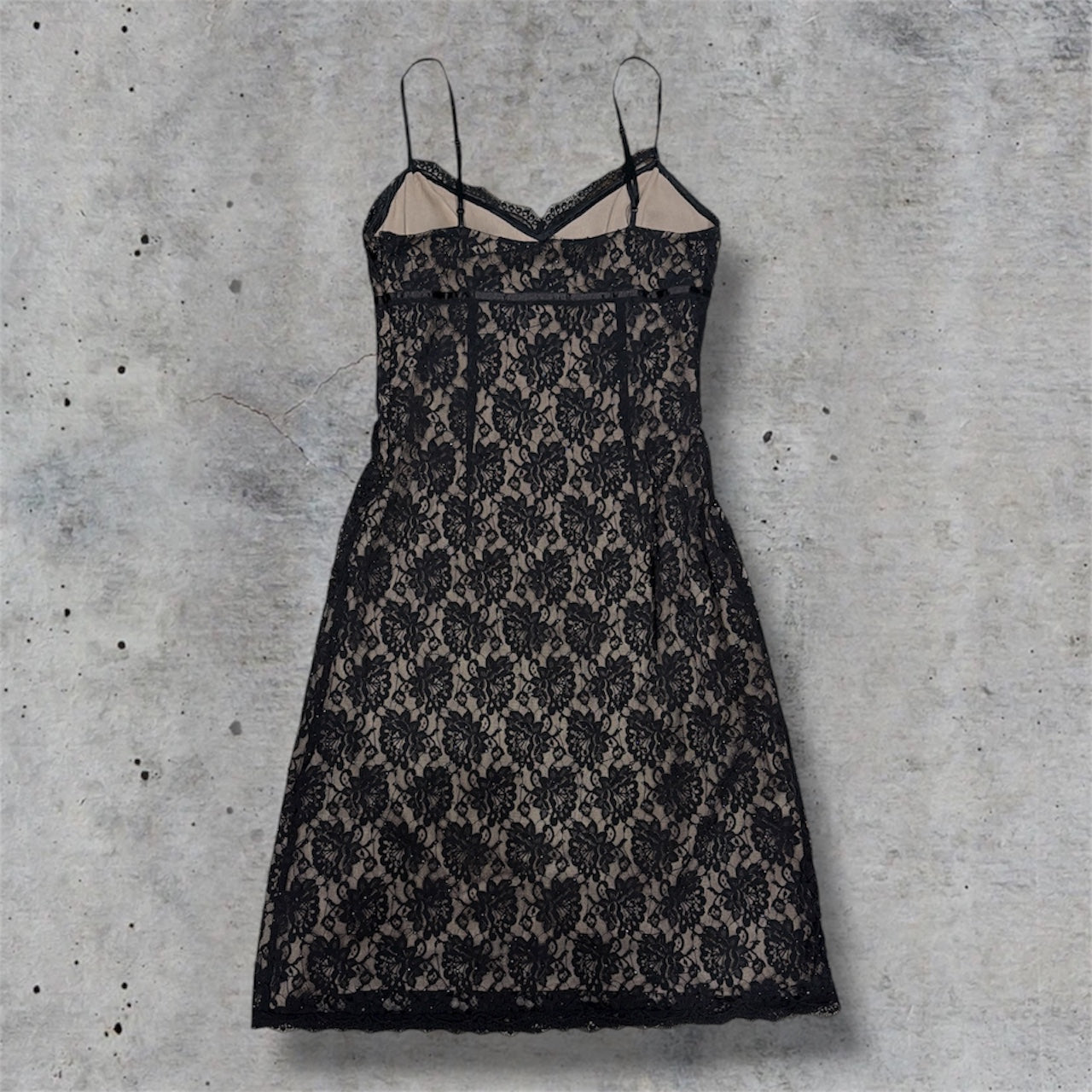 (S/M) vintage express floral lace silk bow tie black dress