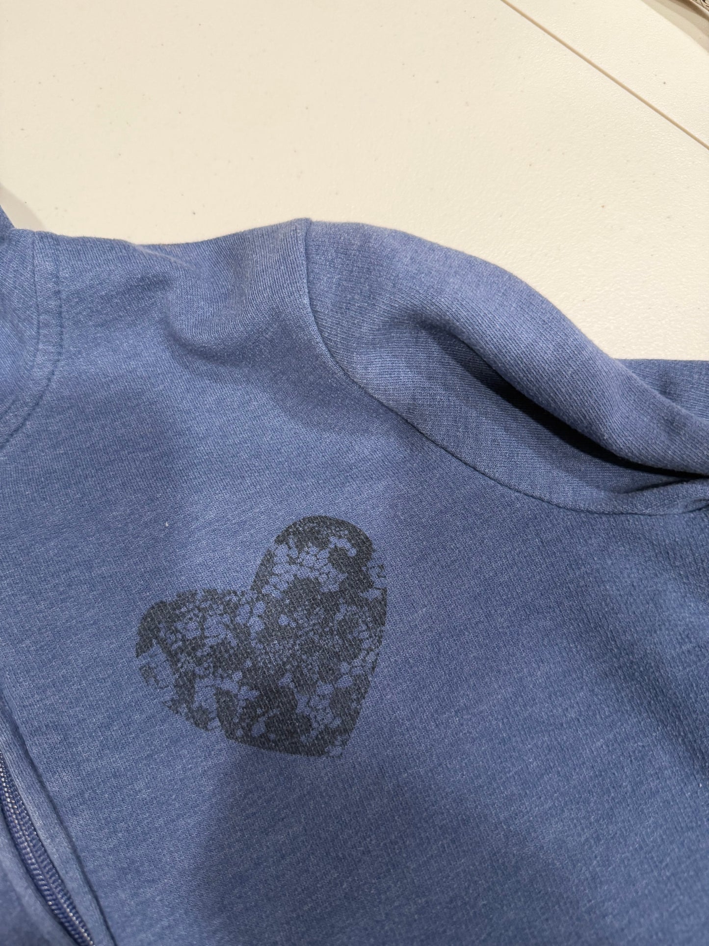 (S) 2000s blue & black heart lace graphic zip up jacket