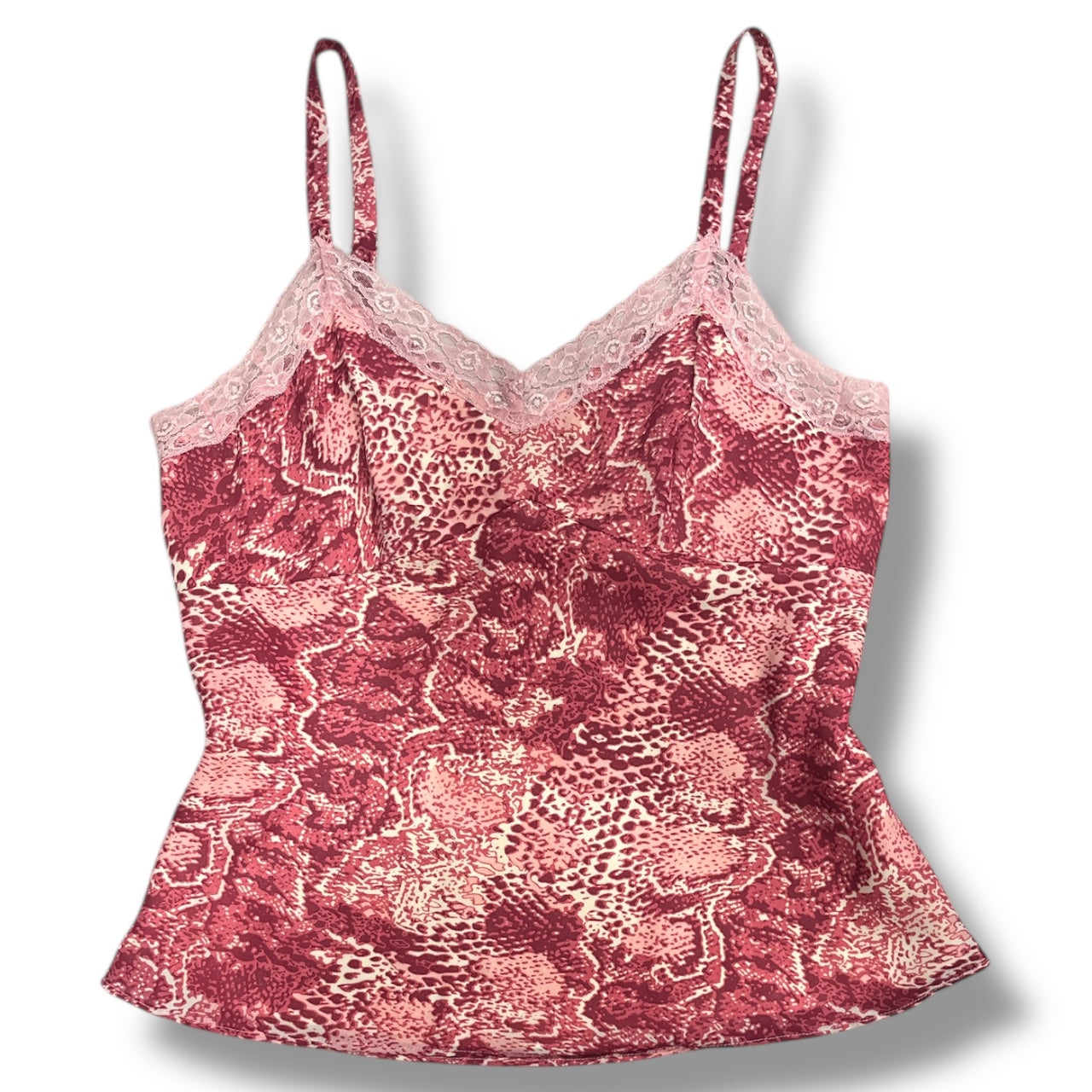 (XL) Vintage Snake Skin Lace Trim Print Tank