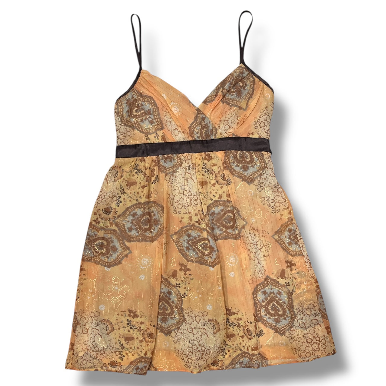 (M/L) Rampage Paisley Print Babydoll Silk Bow Tie Mini Dress/Top