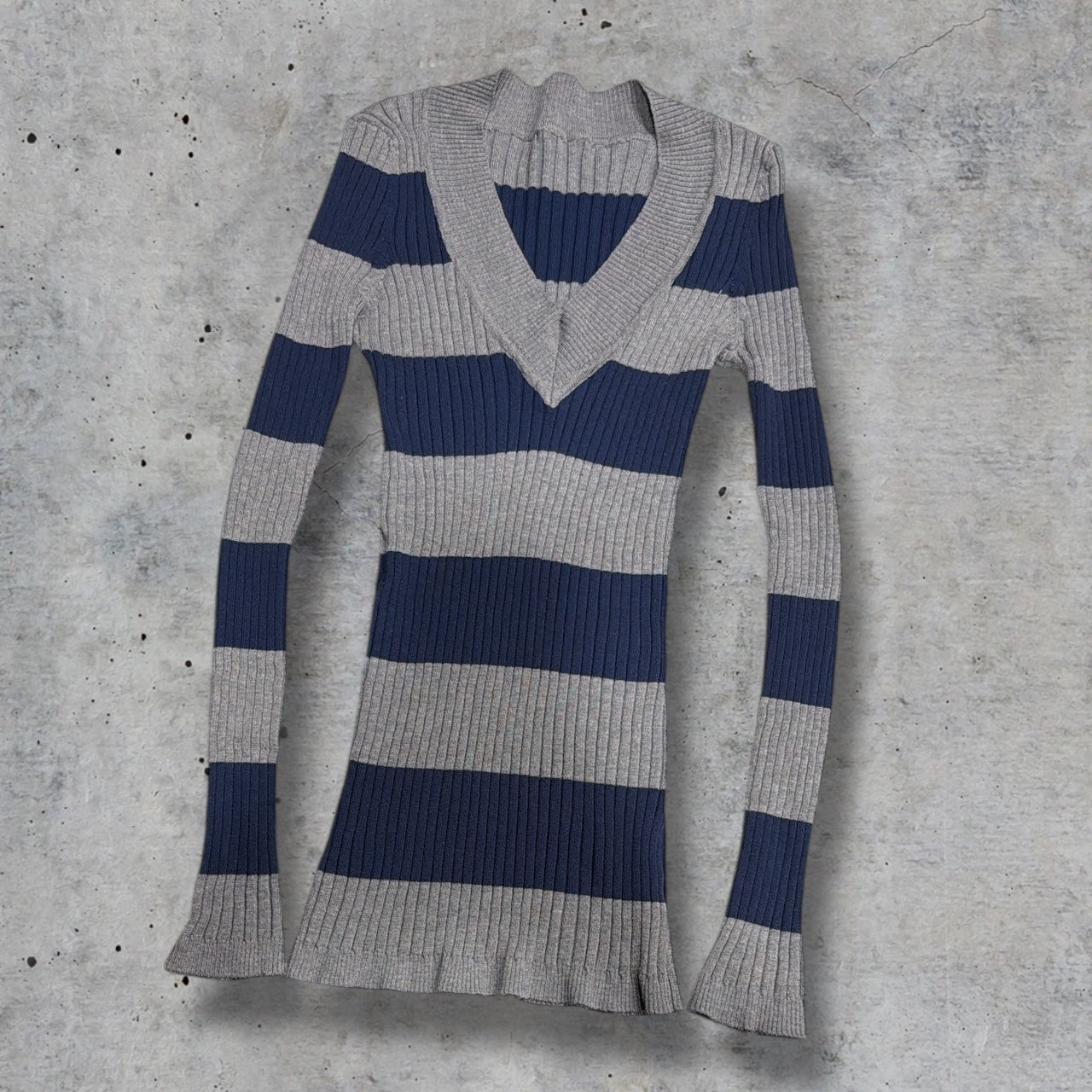 (M/L) 2000s striped fitted knit long sleeve top