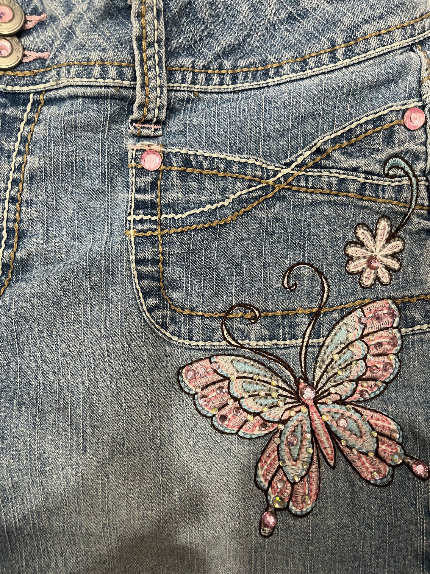 (30”) Y2K Angels Butterfly Sequin Pink Rhinestone Capris