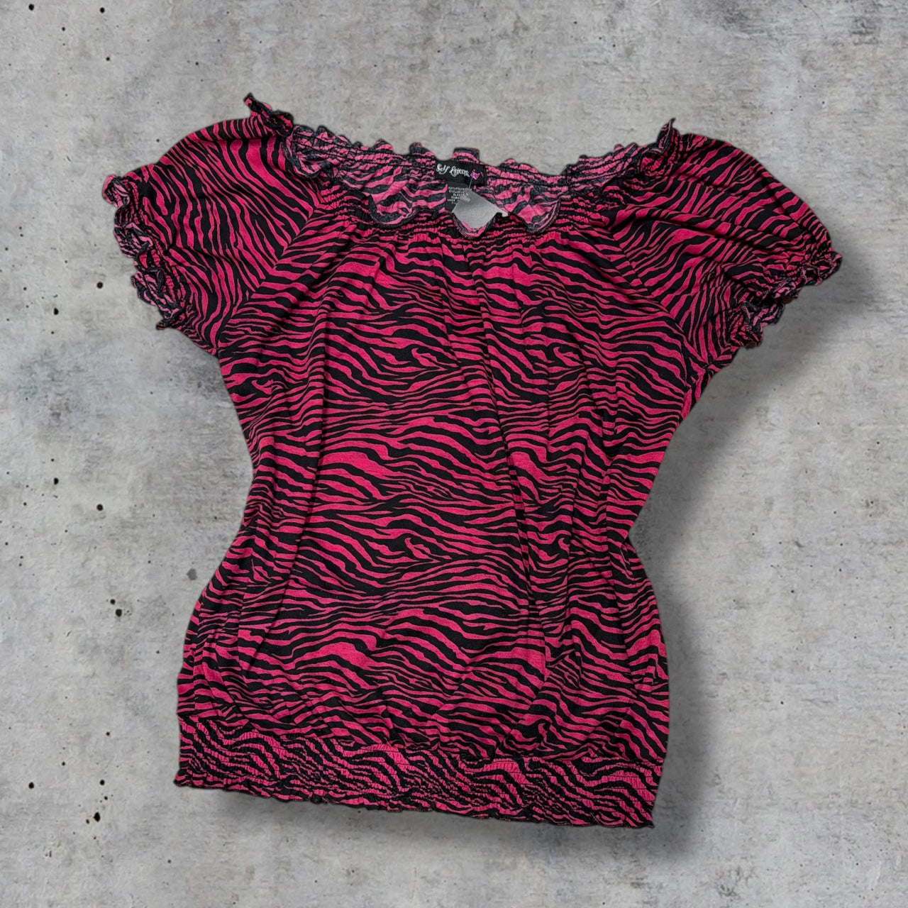 (L/XL) y2k pink zebra print top