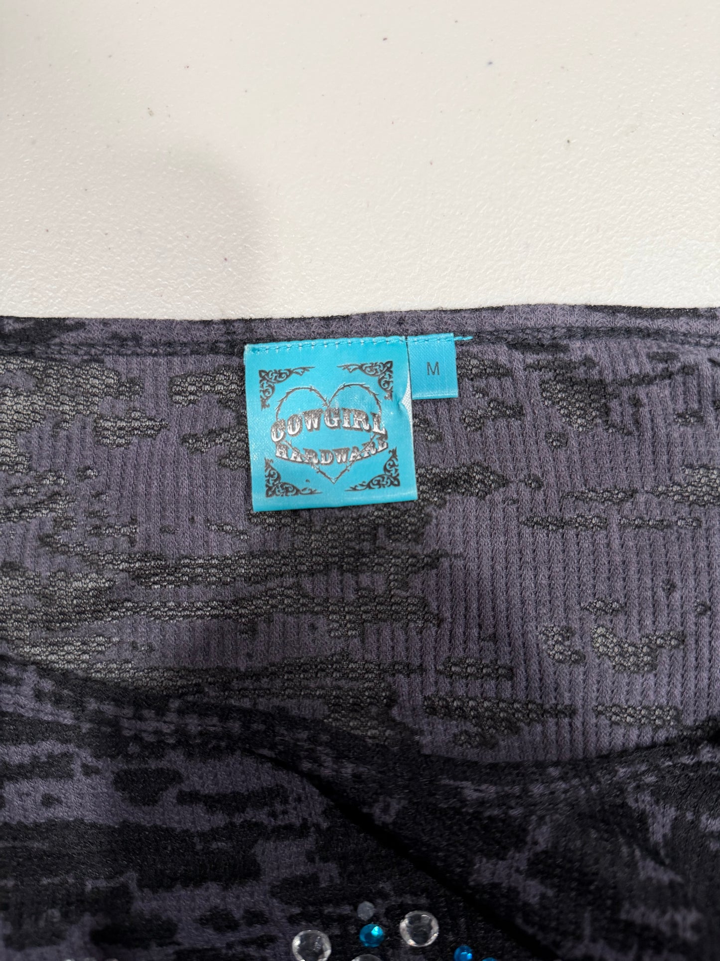 (M) Y2K Cowgirl Hardware Mesh Embellished Cross Fitted Long Sleeve