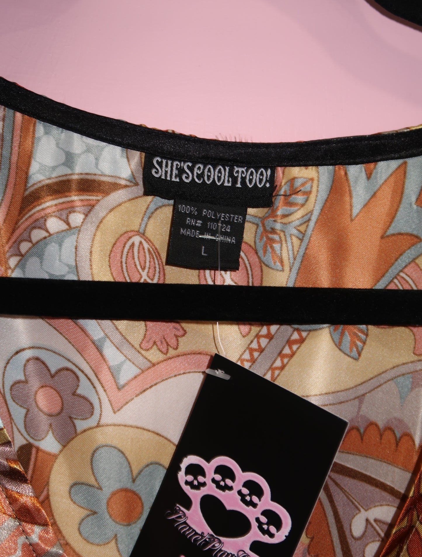 (L) y2k paisley print silk babydoll top