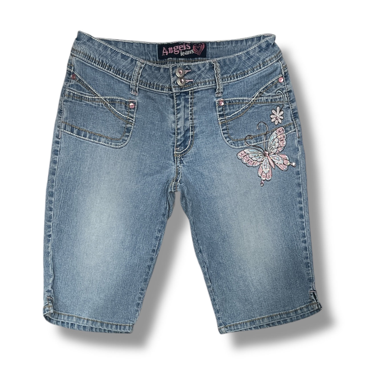 (30”) Y2K Angels Butterfly Sequin Pink Rhinestone Capris