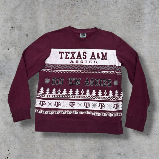(S) early 2000s christmas Texas A&M Aggies burgundy crewneck sweatshirt