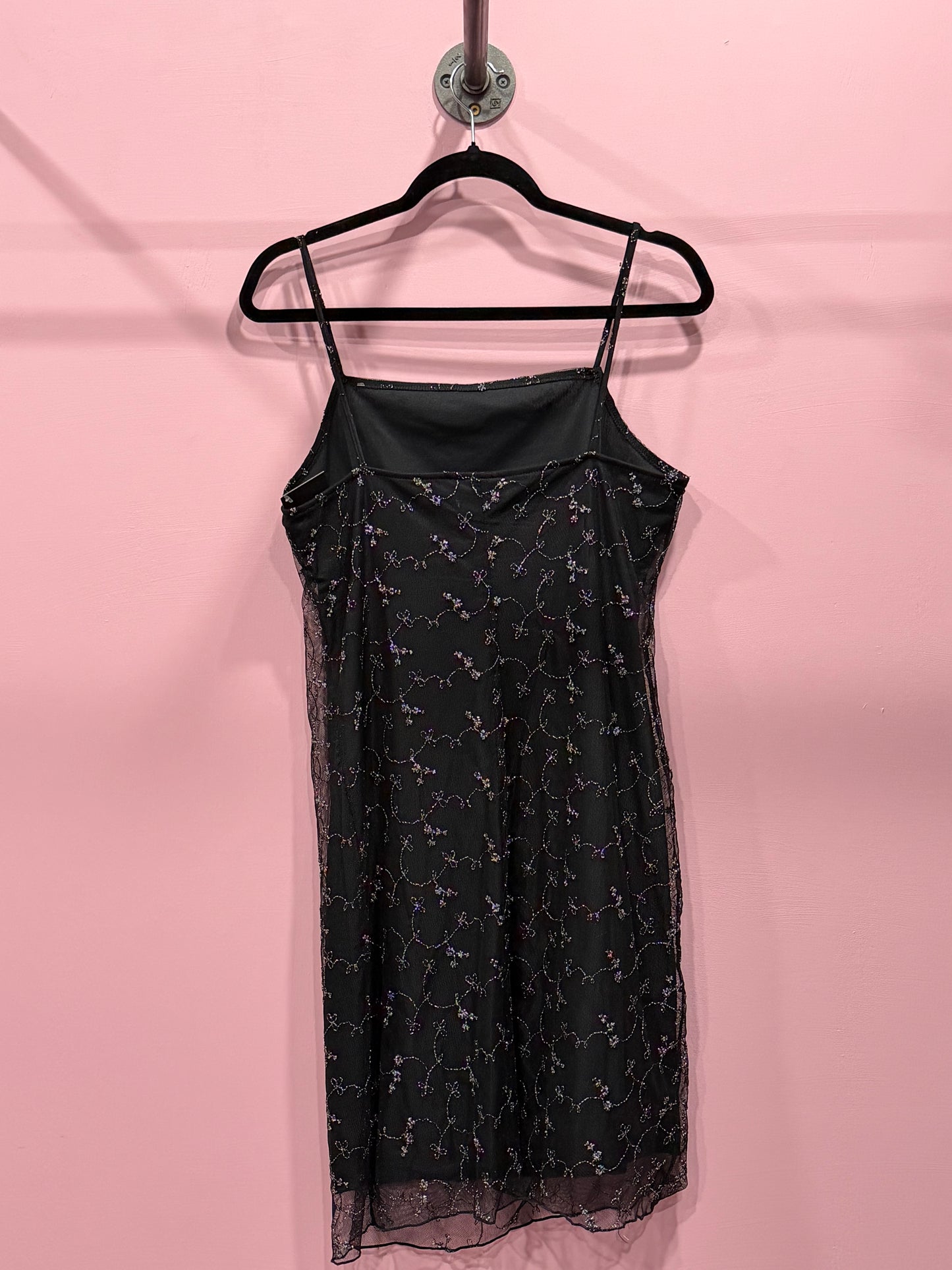 (L) 2000s black & silver floral midi dress