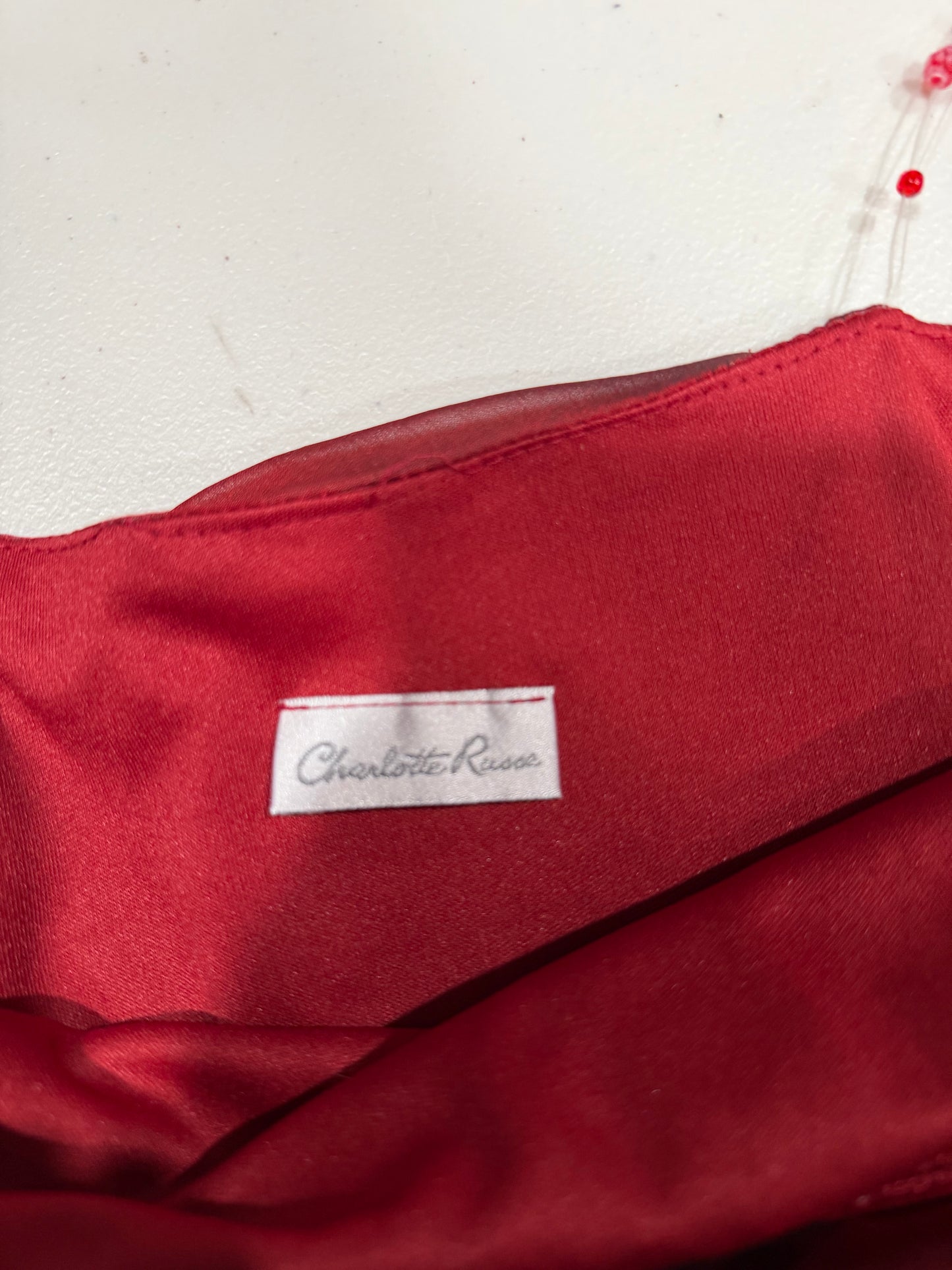 (S) Vintage/Early 2000s Charlotte Ruse Red Asymmetrical Beaded Strap Dress