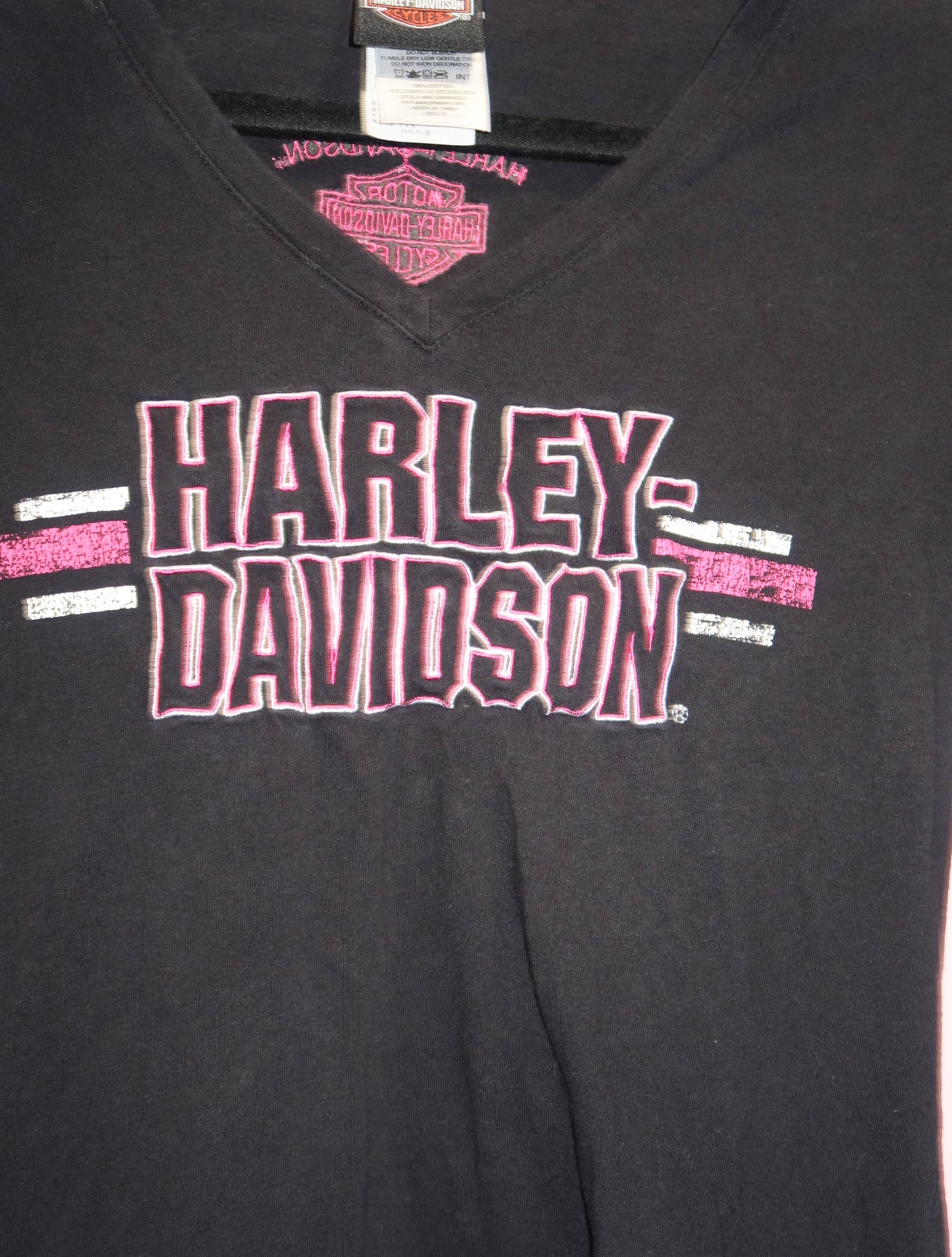 (M) harley davidson pink graphic long sleeve top