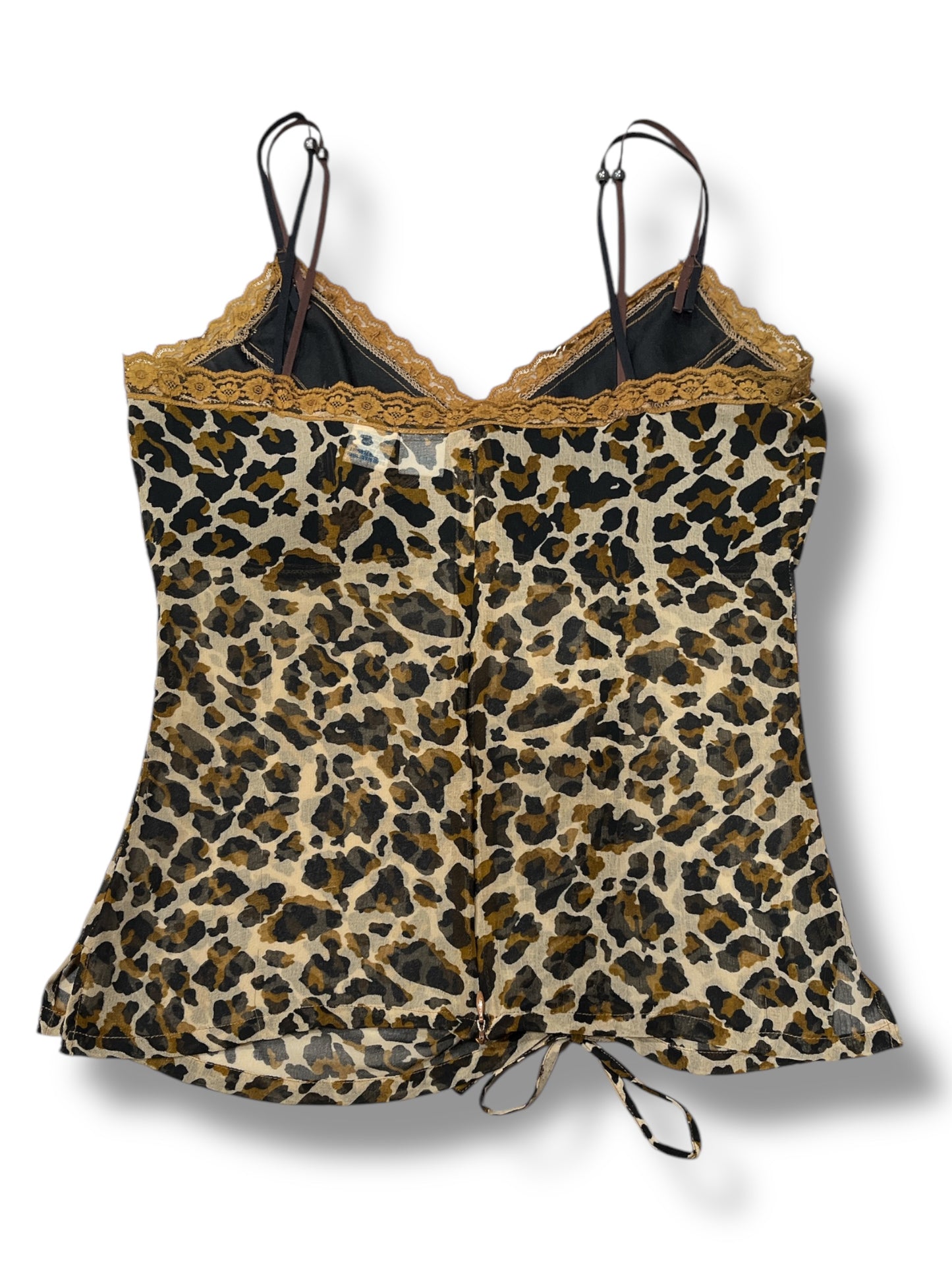 (M) Y2K Leopard Print Sequin Lace Trim Cami Tank