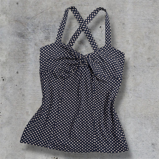 (M) navy blue polka dot detailed tank
