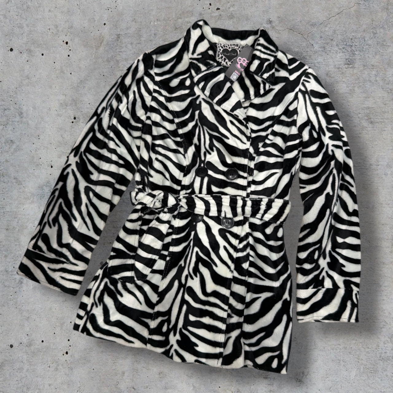 (M/L) vintage y2k heart soul zebra print coat