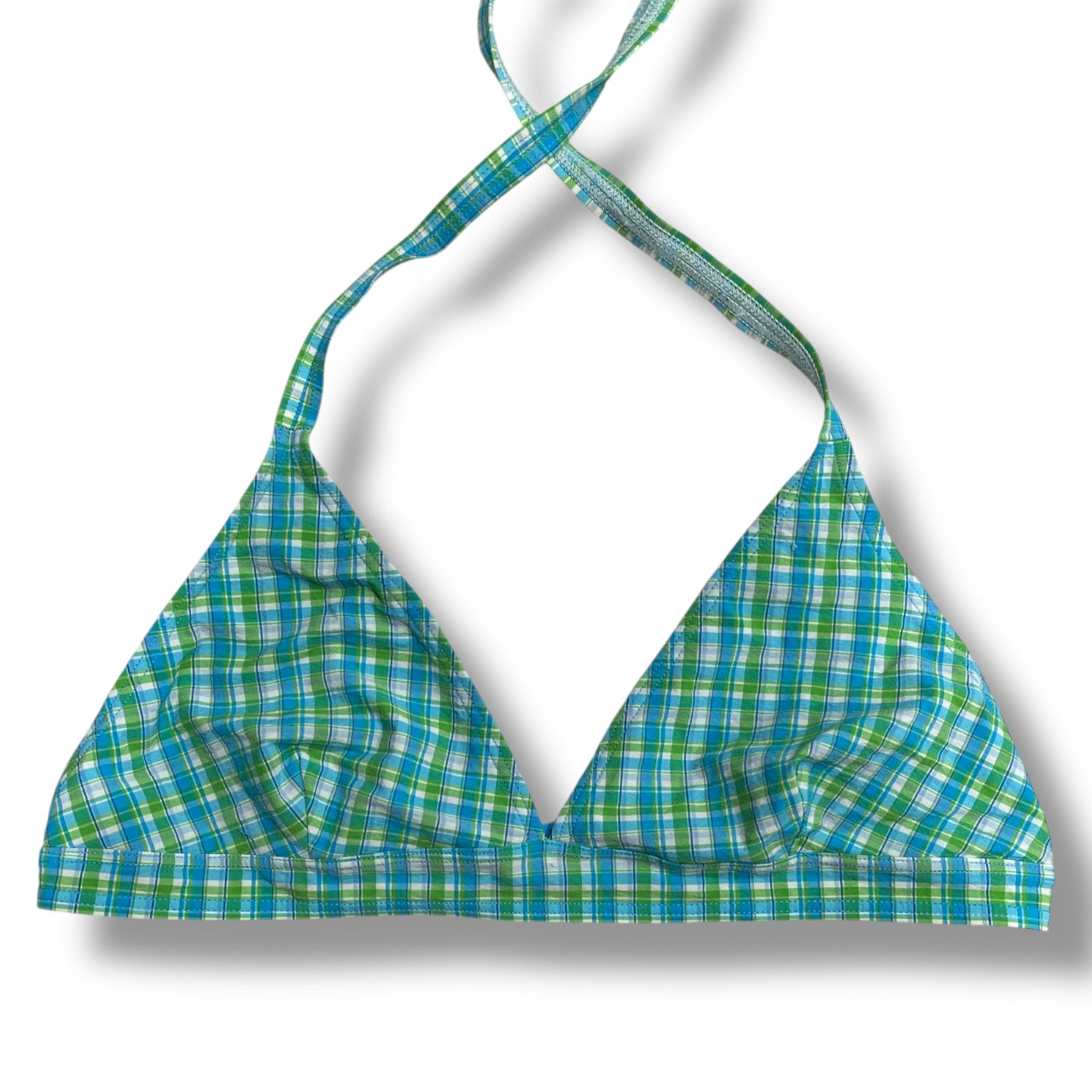 (XL) Vintage Plaid Print Halter Bikini Top
