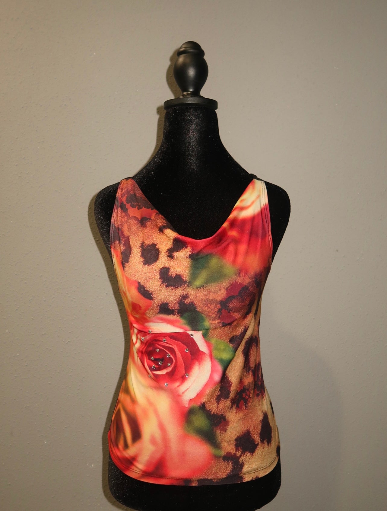 (S/M) Vintage Embellished Leopard Flower Tank