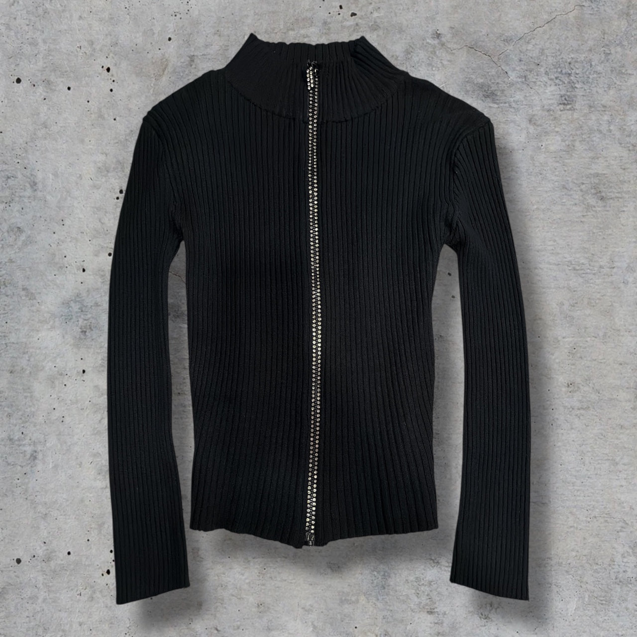 (L) Y2K Rhinestoned ribbed zip up jacket