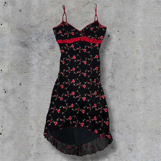 (L) vintage floral babydoll lace trim dress