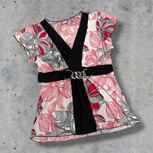 (L) EARLY 2000s/Y2K red & black charm detail tie up top