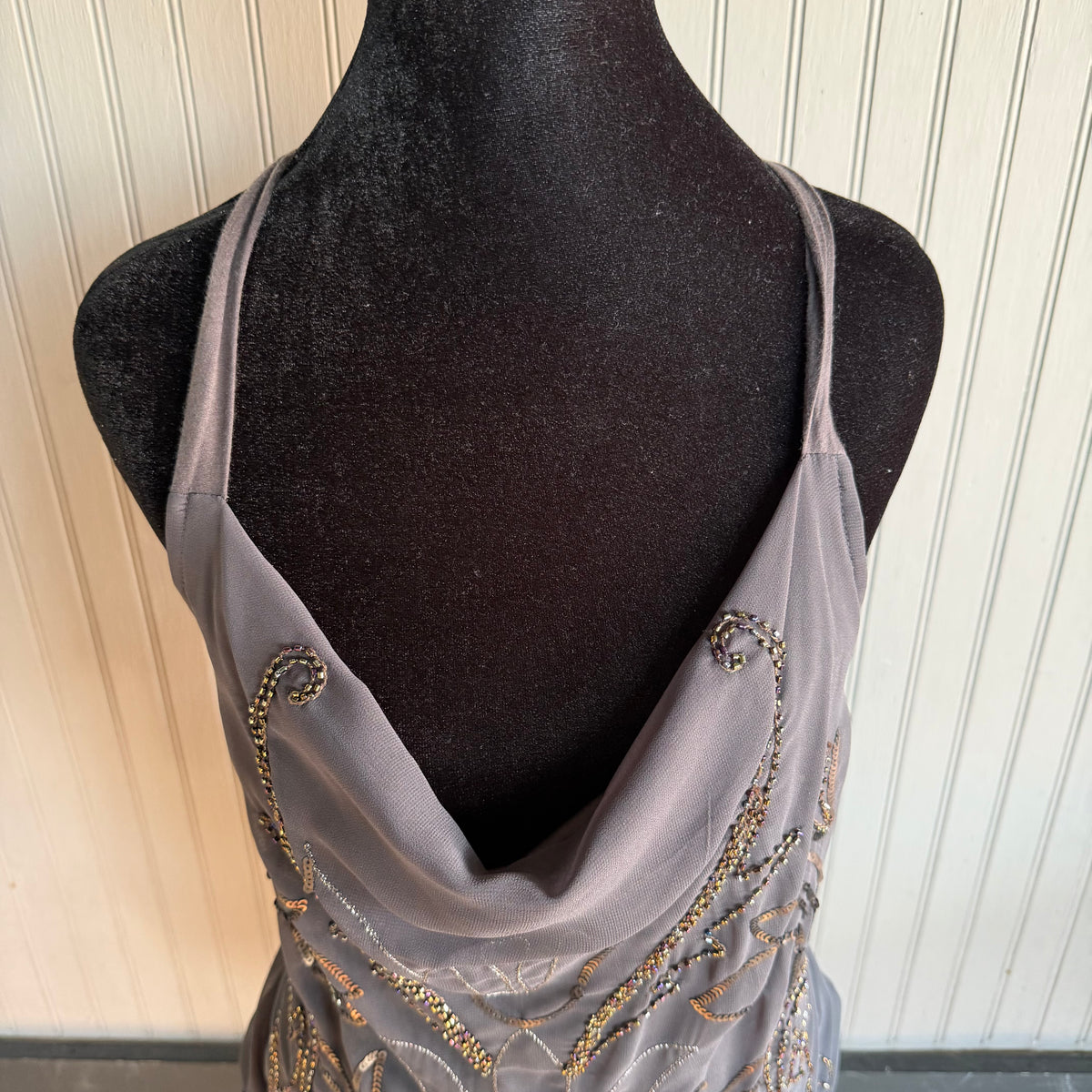 (M) 2000s Express grey beaded cowl neck halter top