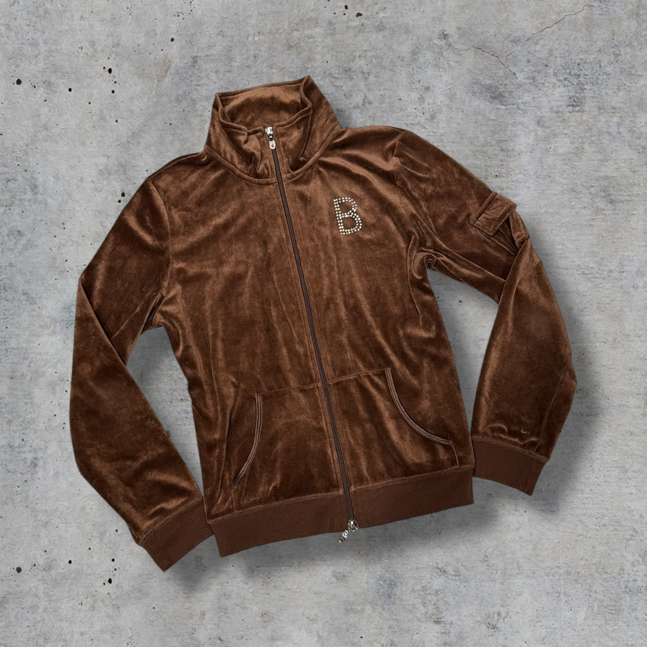 (L/XL) y2k bcbg velour brown zip up jacket