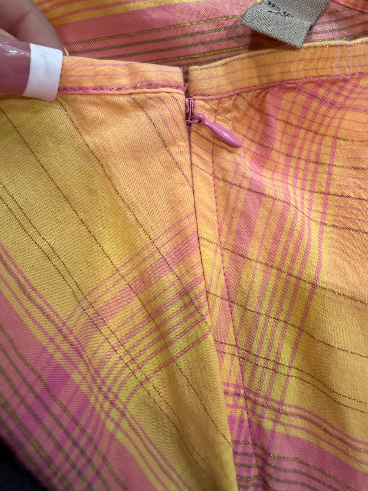 (S) Y2K pink & yellow ruffled midi skirt