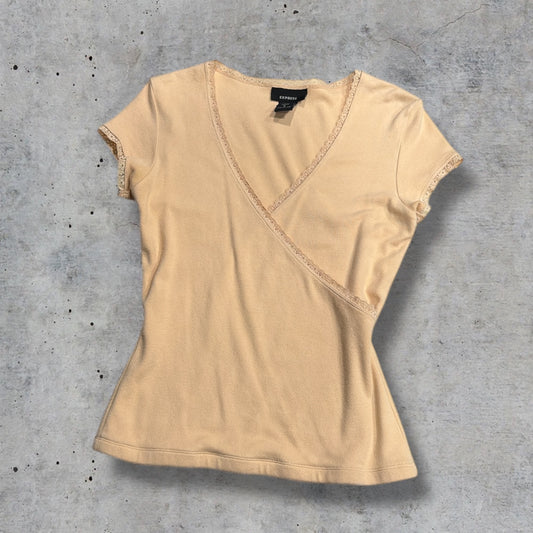 (S/M) 2000s express lace trim tan top