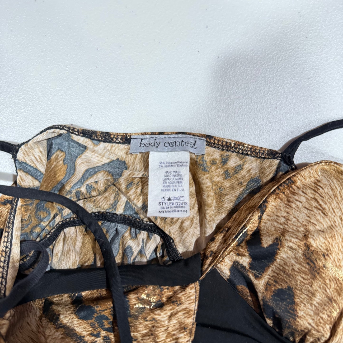 (M) y2k cheetah print satin metallic babydoll tie up dress