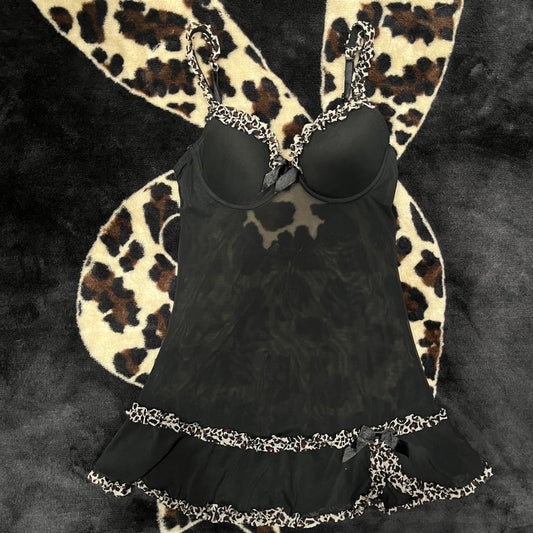 (M) 2000s rampage lingerie leopard print ruffled bow top