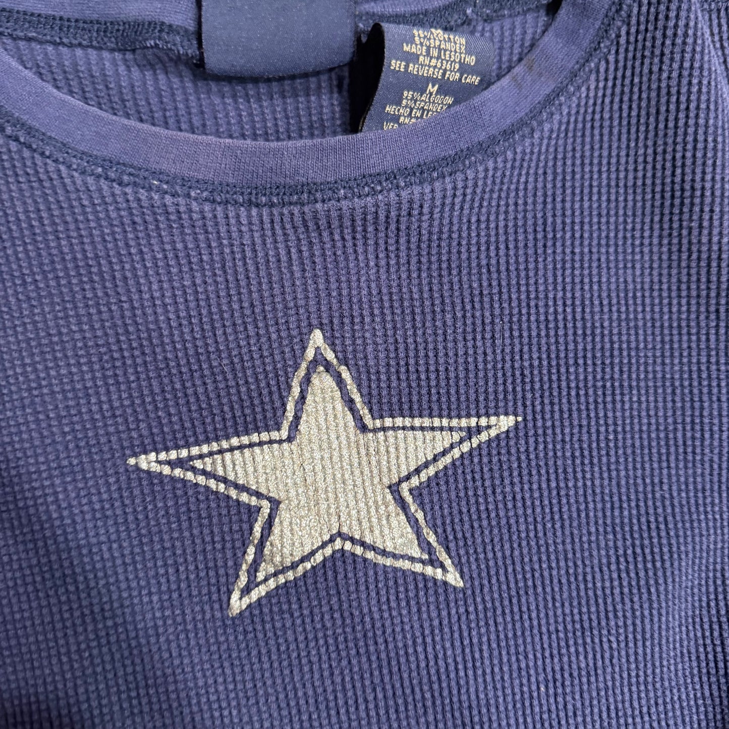(S/M) 2000s navy blue thermal star girl long sleeve top