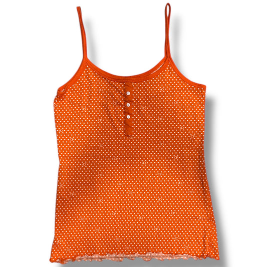(M/L) Y2K Orange Polka Dot Lettuce Trim Tank