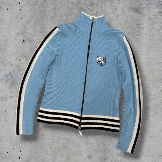 (S) vintage varsity embroidered striped baby blue knit jacket