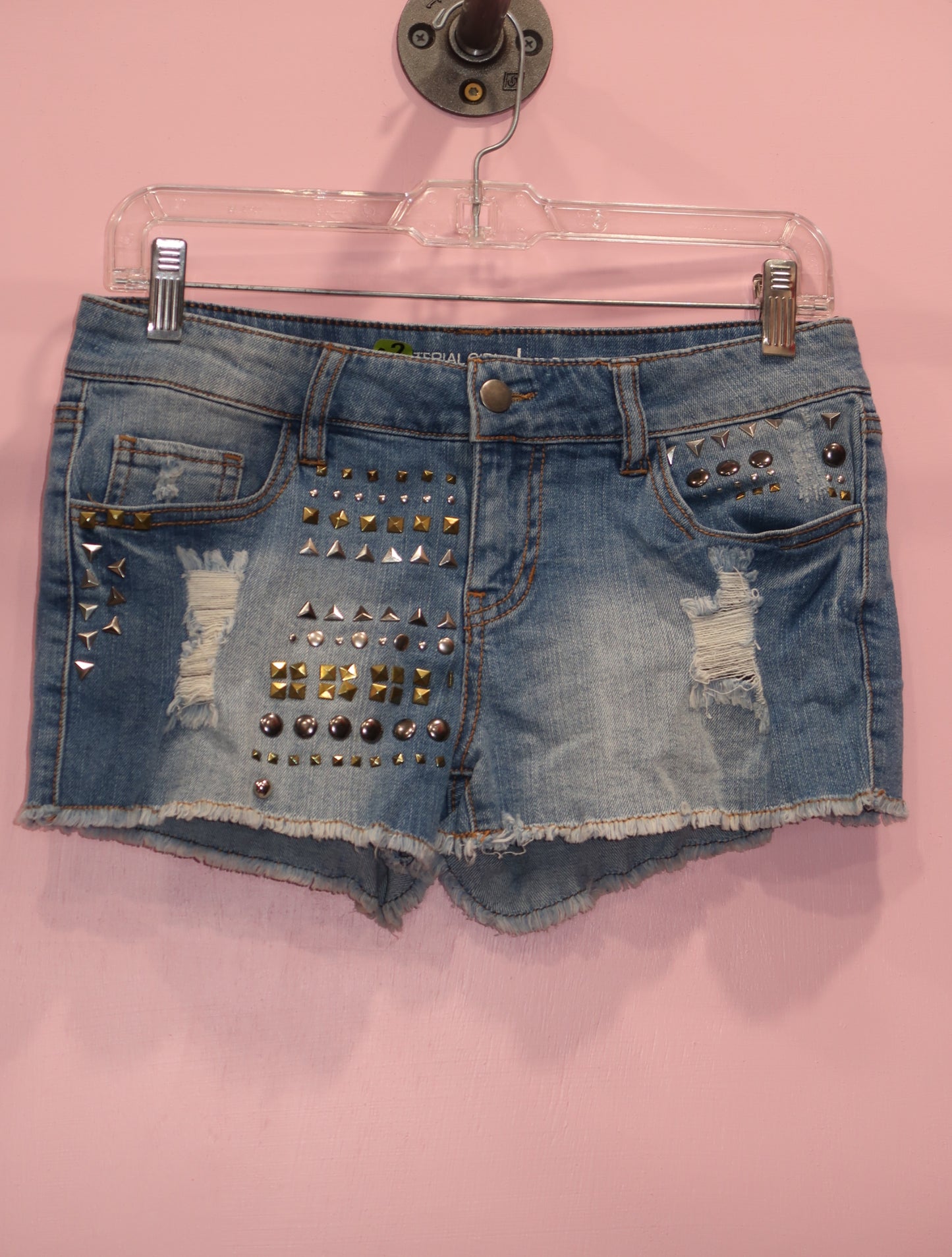 (30”) gold studded denim shorts