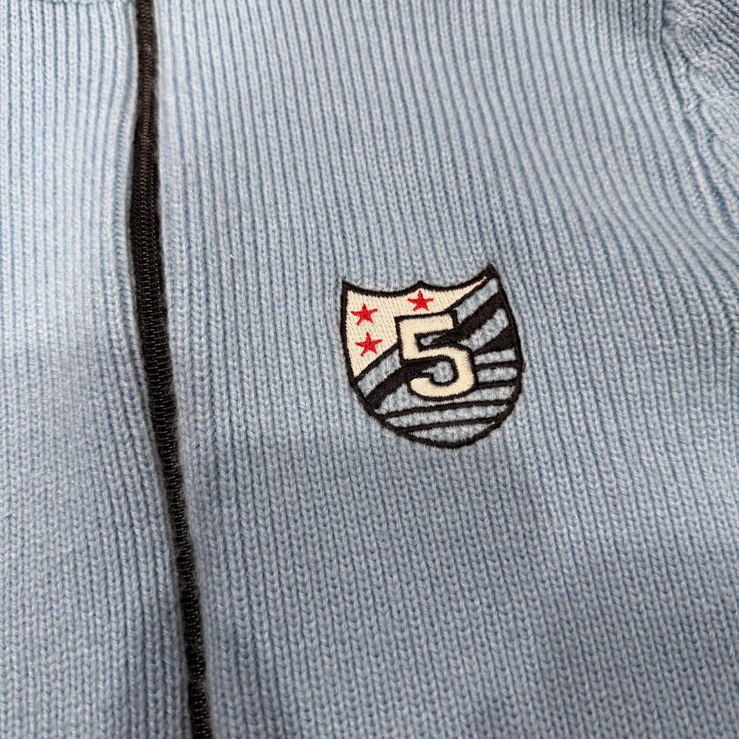 (S) vintage varsity embroidered striped baby blue knit jacket