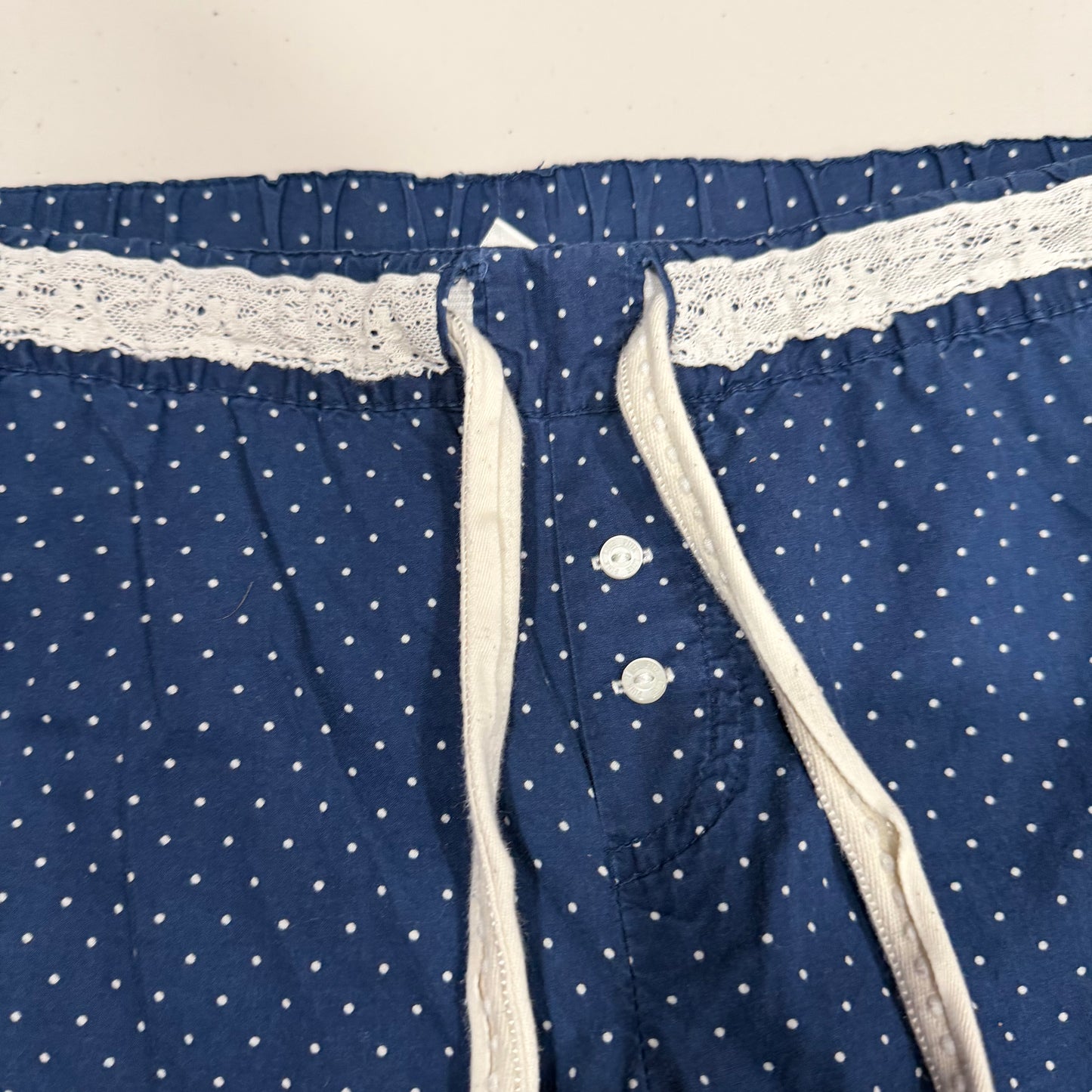 (S) Y2K/EARLY 2000s PINK BY VICTORIA’s SECRET POLKA DOT BLUE LACE TRIM LOUNGE PJ PANTS