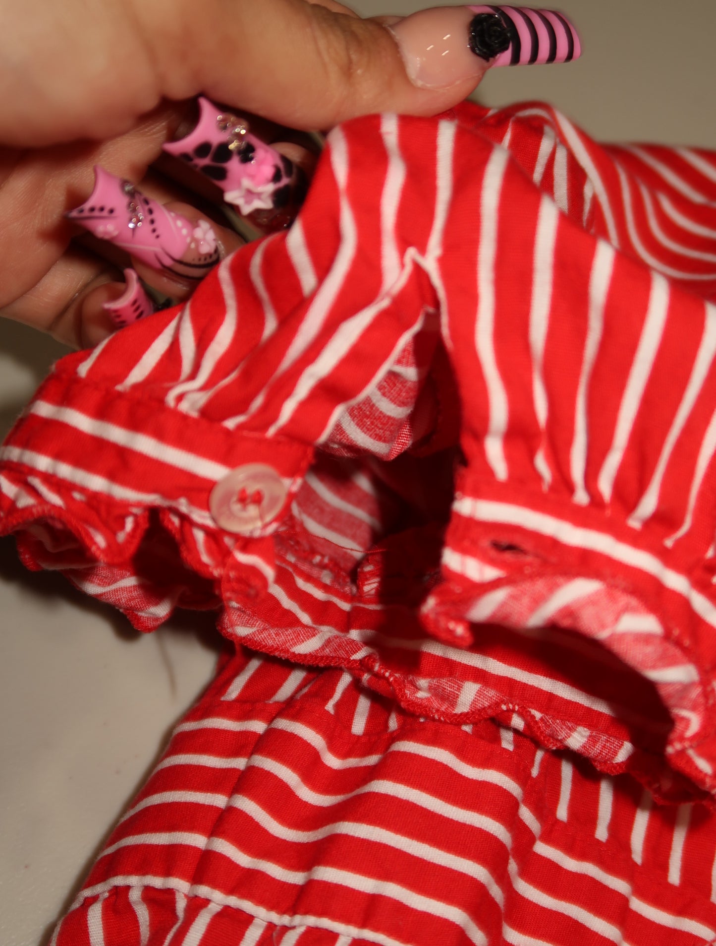 (L) vintage ruffled trim pin striped button up top