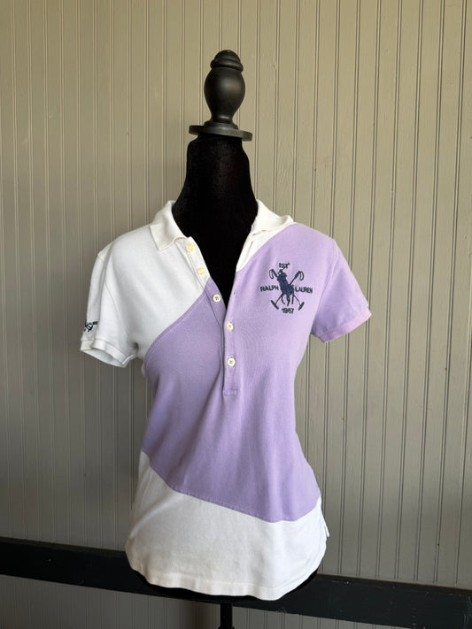 (M) vintage Ralph Lauren purple & white polo top