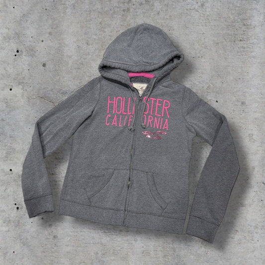 (M) early 2000s hollister pink sequin grey zip up jacket