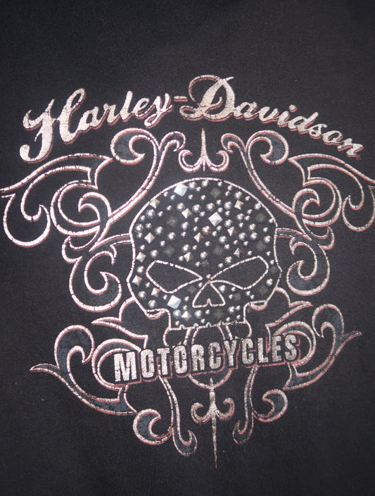 (S) Harley Davidson skull studded biker jacket