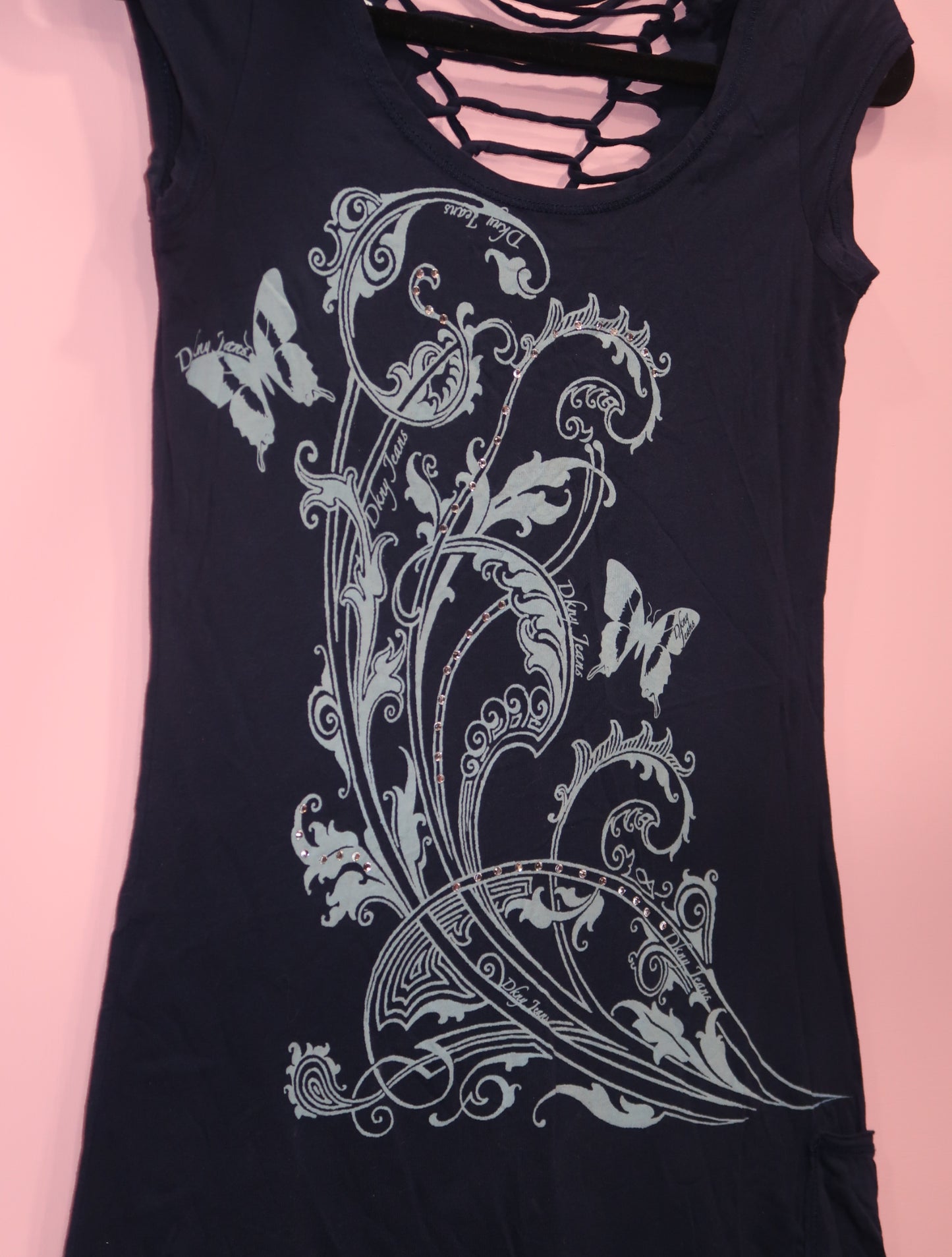(S/M) y2k DKNY blue embellished butterfly dress