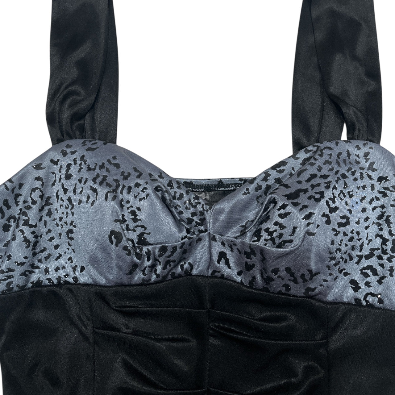 (M) 2000s Leopard Print Glittery Satin Mini Bodycon Dress