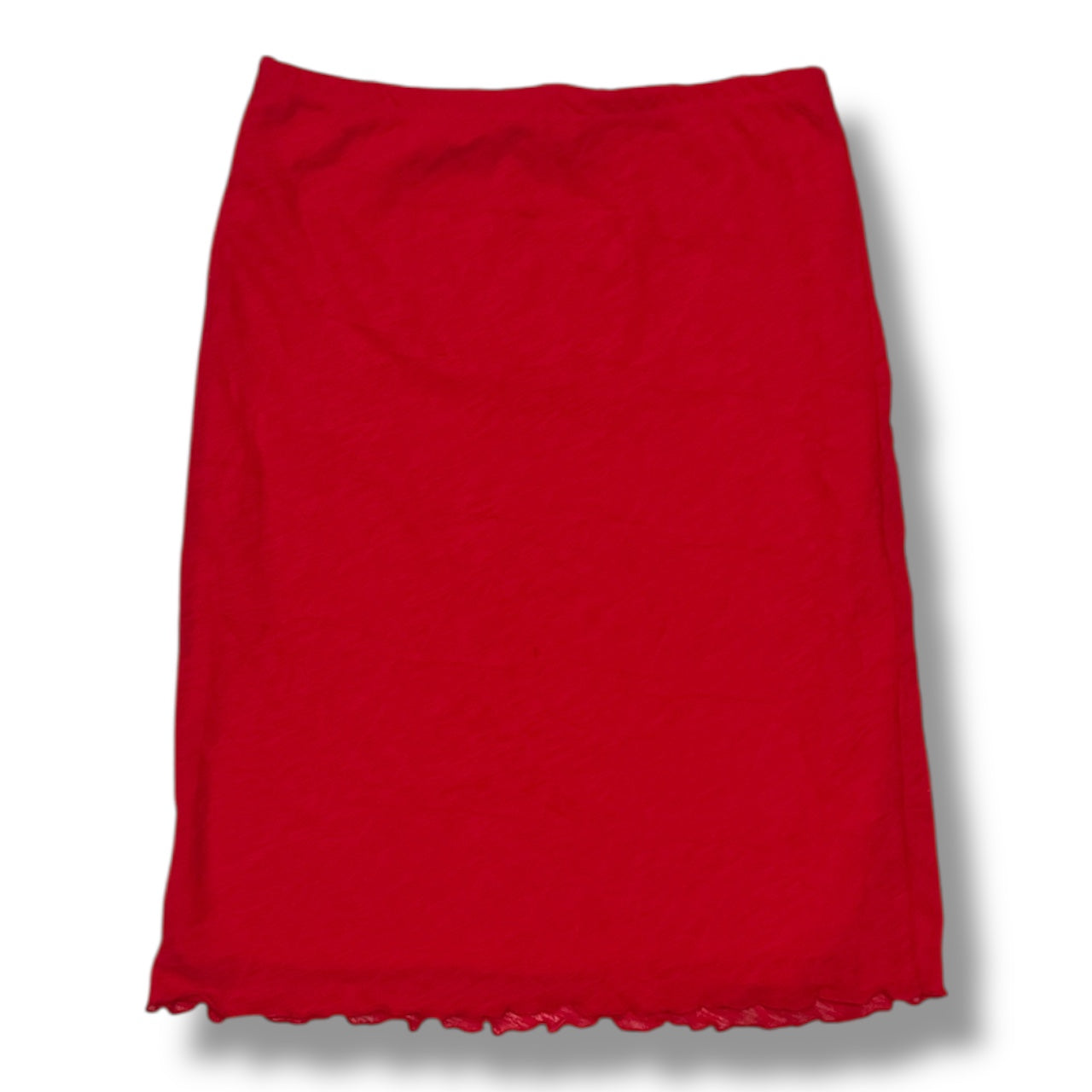 (XS/S) red vintage ruffle trim midi skirt