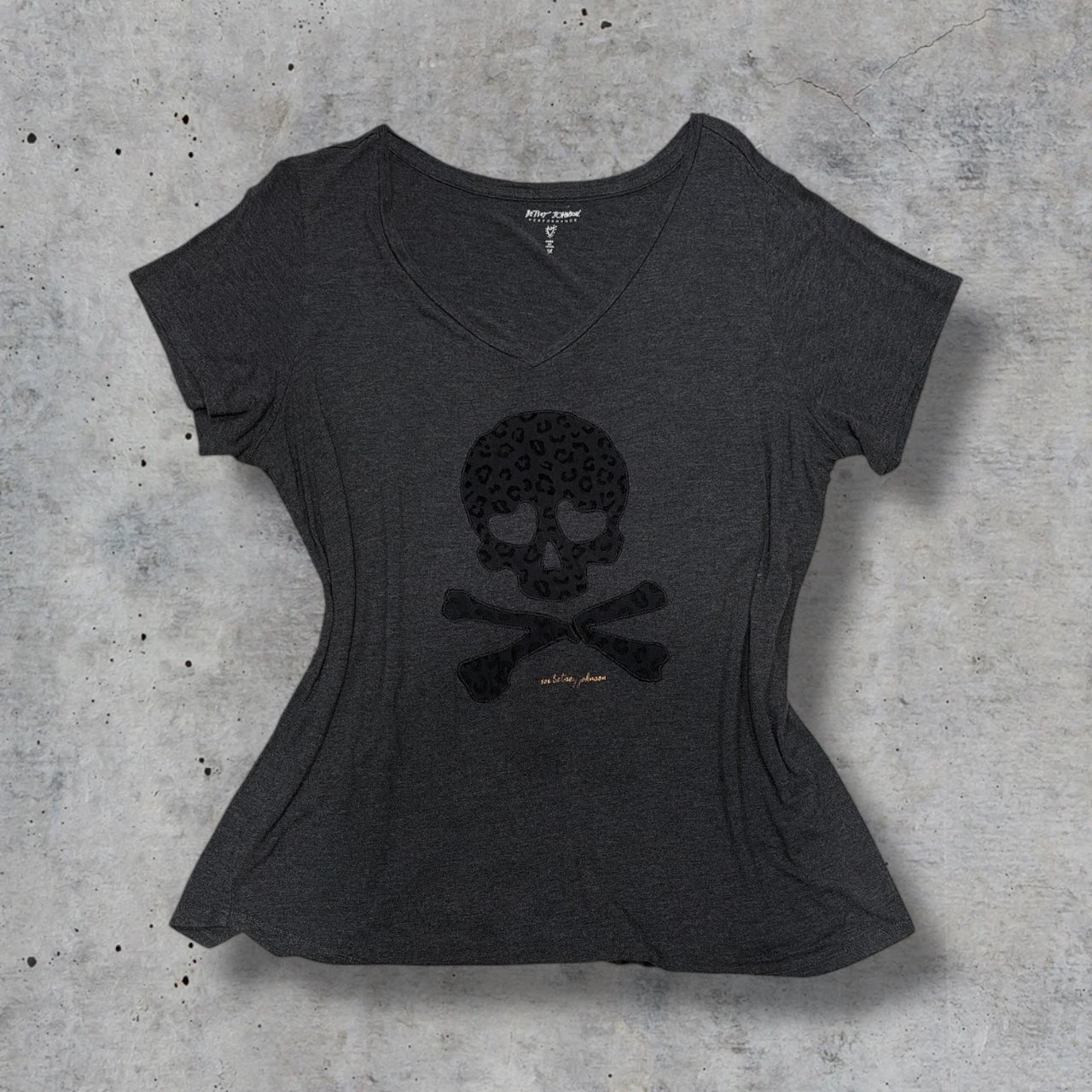 (3XL) 2000s betsey johnson leopard skull grey grunge top