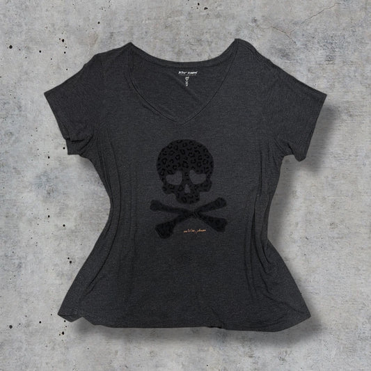 (3XL) 2000s betsey johnson leopard skull grey grunge top