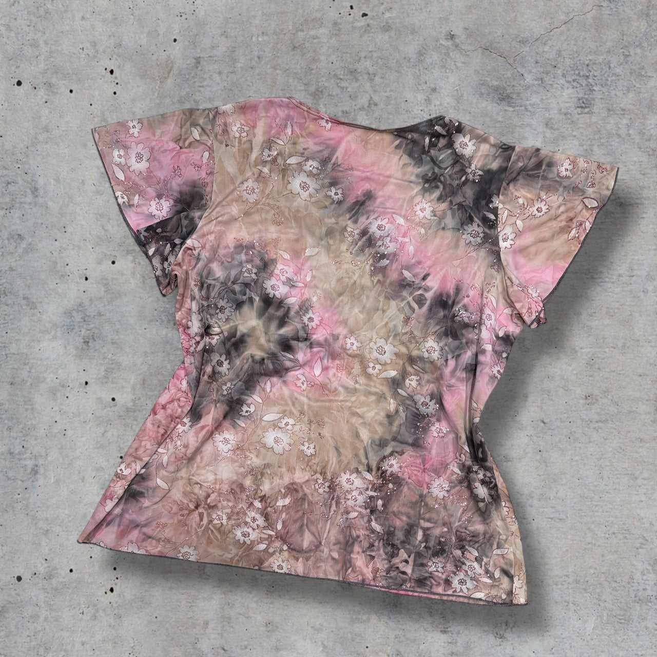(XL) Y2K/vintage pink floral glitter top