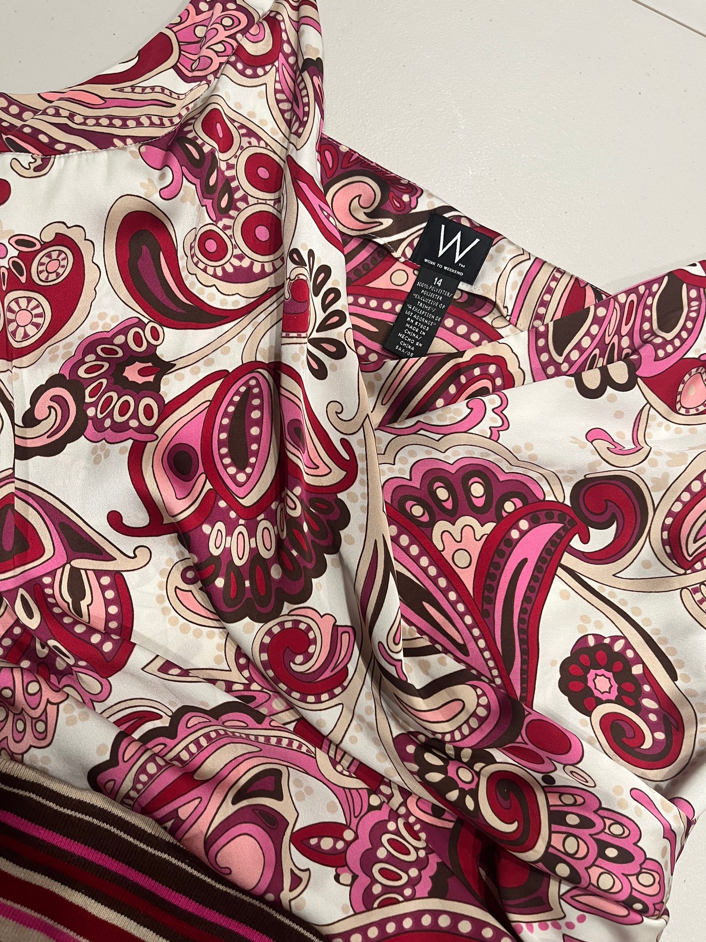 (L) Vintage Paisley Print Striped Knit Bottom Top