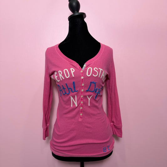 (M/L) early 2000s pink henley Aeropostale long sleeve button up top
