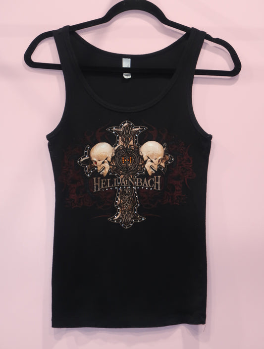 (S/M) Hellainbach skull & cross embellished graphic  tank top