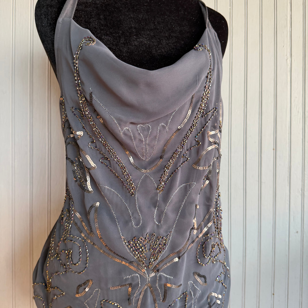 (M) 2000s Express grey beaded cowl neck halter top