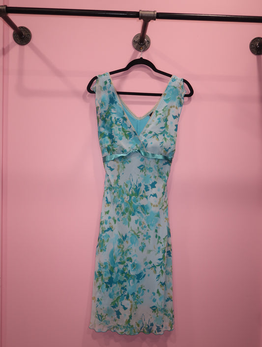 (M/L) vintage floral babydoll tie up maxi dress